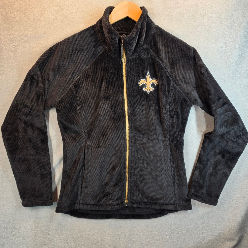NFL Team Apparel New Orleans Saints Women M Black Fleece Full Zip Jacket Gold